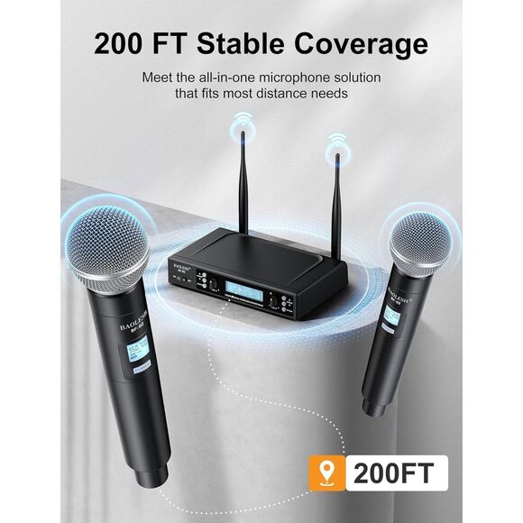 BAOLESH Dual Wireless Microphone System With Up To 200 ft Range - Picture 4 of 7